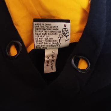 Coats and trench coats: Tamnoplava dukserica sa kapuljačom, školskog stila, sa žutim — 4