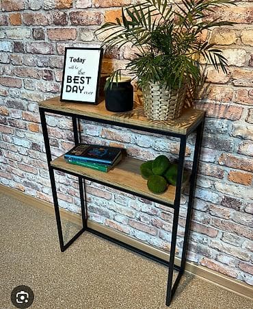 namestaj leskovac: Konzolni sto/regál sa dve police – industrijski stil - Materijal — 1