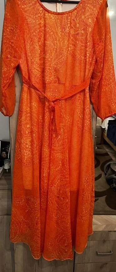 Haljine: Ženska haljina – narandžasta, midi/dužina do članaka, lepršava - — 5