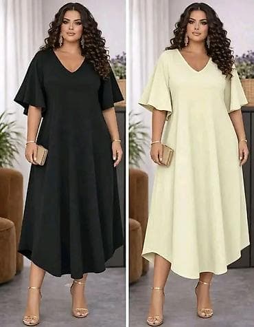 Haljine: Ženska midi haljina sa V izrezom i lepršavim rukavima - Kroj — 5