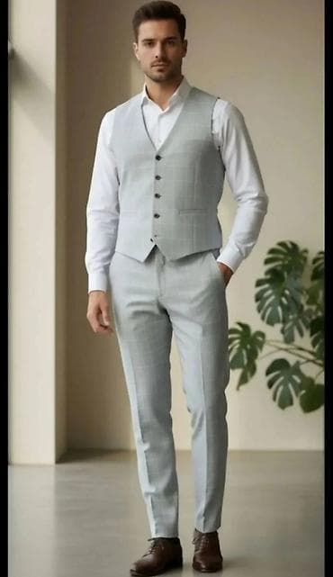 Muški komplet – prsluk i pantalone - Elegantan set u svetlosivoj