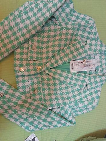 Women's Clothing: Ženski blejzer sa karo/houndstooth šarom u mint zelenoj i beloj — 2