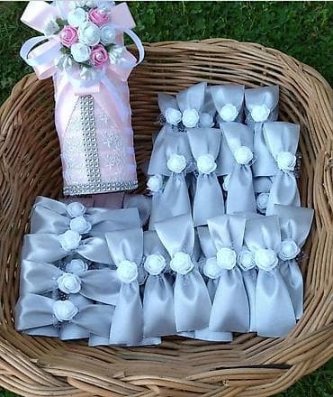 Svadbena oprema: Ukrasne mašne i korpice za svečanosti - Ručno rađene satenske mašne — 2