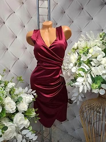 Haljine: Saten haljina midi dužine – elegantan model sa preklopom - Materijal — 2