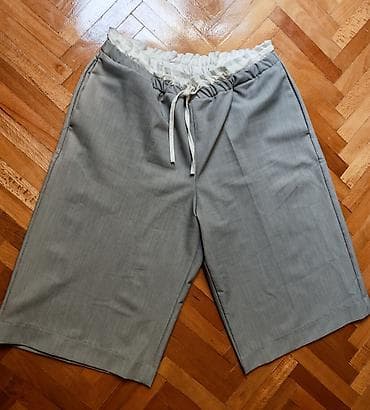 farmerke sa lastisem: Sive bermuda šorts sa elastičnim strukom i vezicom - Model: široke — 1