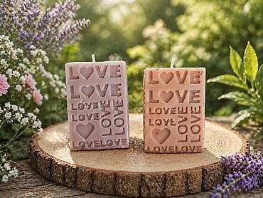 Dekorativne sveće “LOVE” – pravougaonog oblika sa reljefnim natpisima