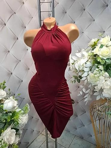 Haljine: Elegantna midi haljina sa rol-kragnom i asimetričnim naborima - — 1