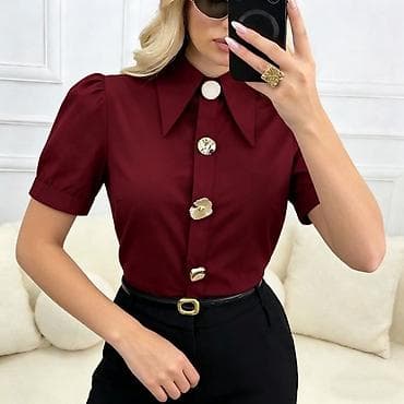 bluze bez rukava: Ženska košulja sa kratkim rukavima i naglašenim širokim kragnom. Model — 1