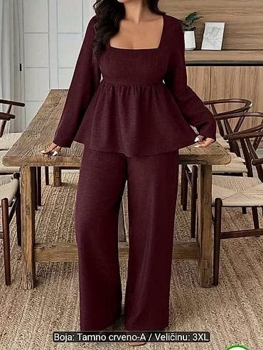 nova torba: Dvoset – bluza i pantalone, boja: tamno crveno-A, veličina: 3XL - — 5