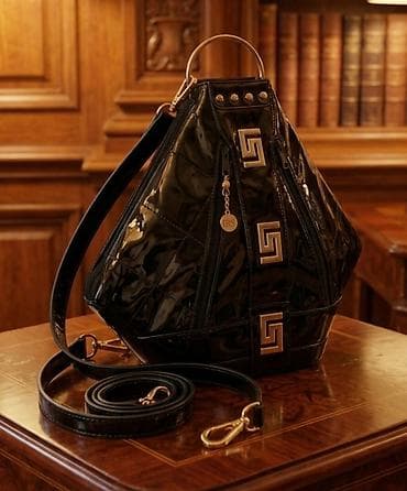 Elegantna ženska torba – visokosjajna crna, geometrijski dizajn -