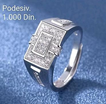 Posrebren podesiv muški prsten sa sjajnim, bogato ukrašenim