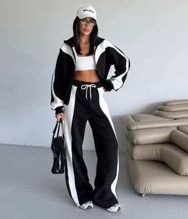 zara kompleti zenski: Ženski komplet – sportsko/leisure odelo sa širokim nogavicama i zip — 1