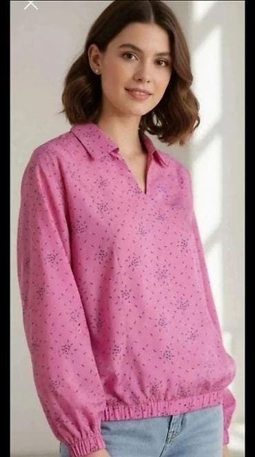 moderne bluze: Ženska bluza – ružičasta sa sitnim uzorkom - Model: ležerna bluza sa — 1