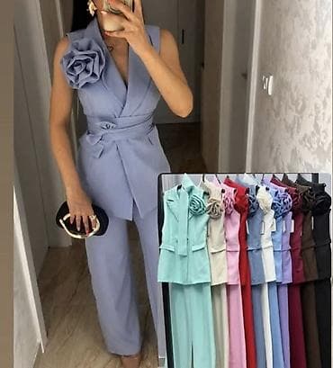 roze srebro: Komplet elegantan– prsluk i pantalone s cvetnim detaljem na ramenu. - — 5