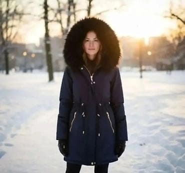 Ženska zimska parka jakna sa krznenom kapuljačom - Boja: tamno plava