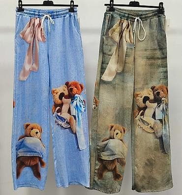 surplus pantalone: Ženske široke pantalone sa printom plišanih meda - Model: ležeran — 2