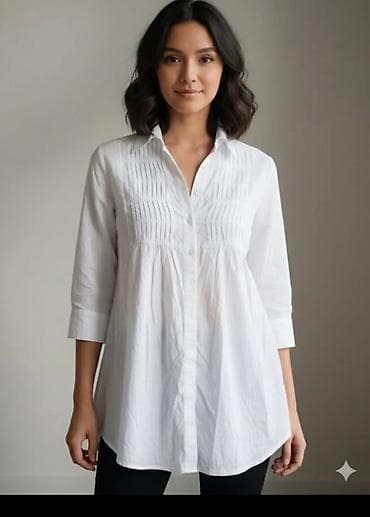 bluze svecane: Ženska bela košulja-tunika sa sitnim faltama - Model: tunika/košulja — 1
