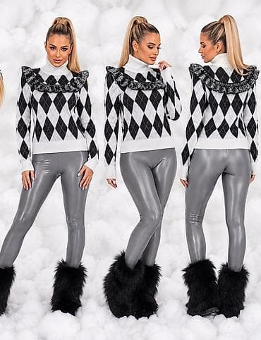 ugg zelene: Ženski zimski outfit – rolka džemper + uske sjajne helanke + krznene — 4