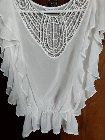 parka na sirine: Ženska bluza SERPİL - Boja: bela - Model: romantična bluza bez rukava — 4