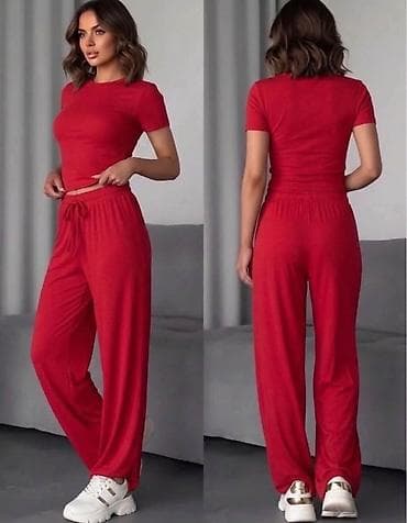trikotažne pantalone: Ženski komplet za svaki dan – majica kratkih rukava + široke pantalone — 3