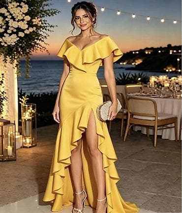 haljine sa prorezima: Elegantna večernja haljina s volanima. - Kroj: asimetrična sirena — 4