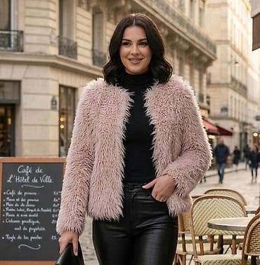 Ženska kratka bunda od veštačkog krzna - Model: kratka jakna bez