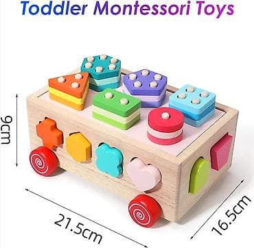 skafander za bebe c: Drvena Montessori edukativna kocka na točkićima – sorter oblika i — 3
