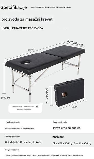 Medicinska odeća: Prenosivi sklopivi masažni sto – metalna konstrukcija - Dimenzije — 4