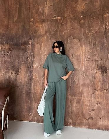 saranski komplet: Komplet široke pantalone visokog struka na lastiz i bocnim dzepovima — 2