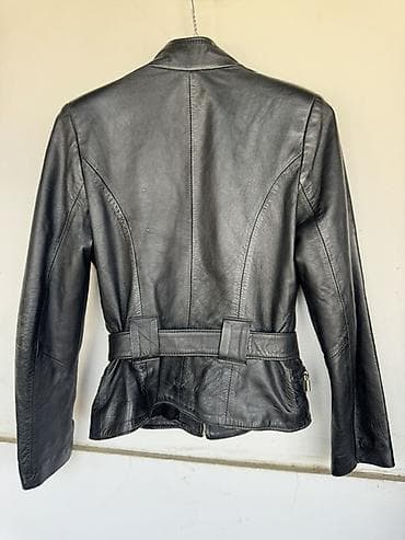 prsluk l: Kožna jakna – crna, biker stil - Materijal: prava koža, glatka — 3