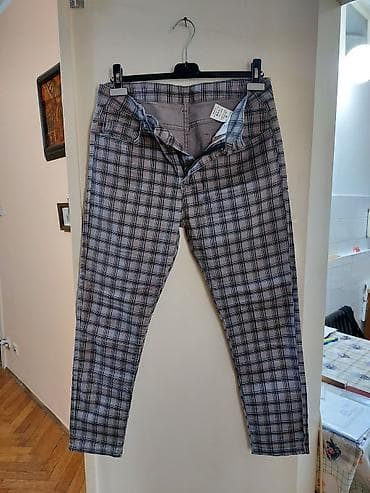 Trousers: Muške karirane pantalone – slim/skinny kroj - Dizajn: sivo-crni — 2