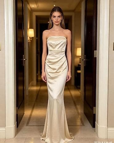 elegant draskovic: Elegantna duga satenska haljina bez naramenica Haljina saten ✨️ Cena — 4