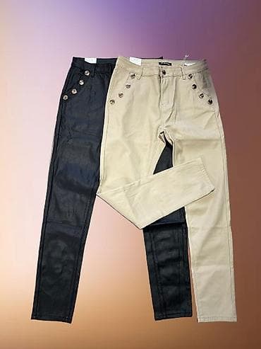 Ženske kozne pantalone sa ukrasnim dugmadima. Xs-XL - Model: uski