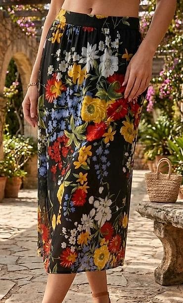 Midi suknja sa cvetnim printom - Dizajn: bogat cvetni motiv u žutim na lalafo.rs Midi suknja sa cvetnim printom - Dizajn: bogat cvetni motiv u žutim