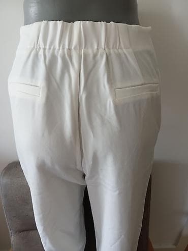kengurovo blago: Bela ženska pantalona MOTF - Model: ravne nogavice, visoki struk - — 5