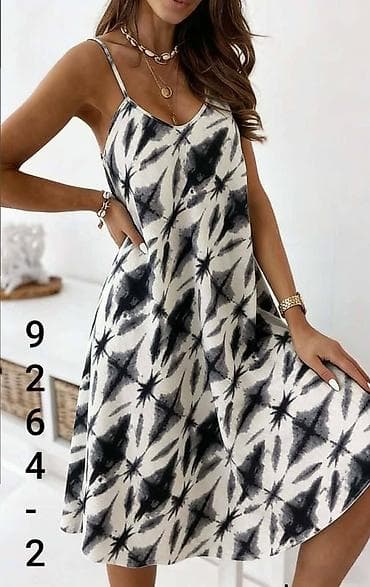 pantera haljine: Letnja haljina na tanke bretele - Kroj: lepršava A-linija, midi — 2