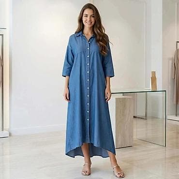 haljina po vasoj: Haljina-košulja od denima - Model: duga haljina-košulja sa dugmadima — 1