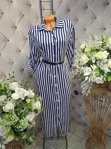 tike patike: Košulja-haljina sa prugama, midi dužine - Dizajn: klasična — 2