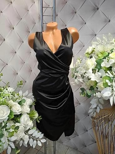 Haljine: Saten haljina midi dužine – elegantan model sa preklopom - Materijal — 3