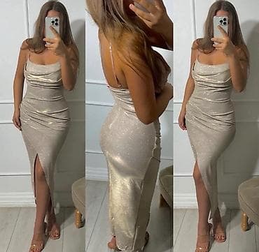 decuju: Svečana midi haljina sa sjajnim efektom i tankim bretelama - Kroj — 2