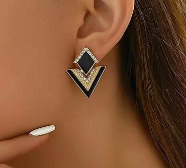 cortebert satovi cena: Geometrijske minđuše – crno-zlatne - Dizajn: slojeviti geometrijski — 1