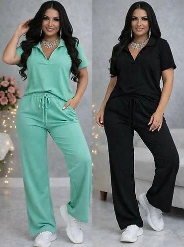 Damski komplet – majica s kragnom i pantalone s vezicom - Dvodelni na lalafo.rs Damski komplet – majica s kragnom i pantalone s vezicom - Dvodelni