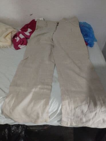 elegantni kompleti sa pantalonama: Bež lanene pantalone širokog kroja - Materijal: lagani, prozračni lan — 1
