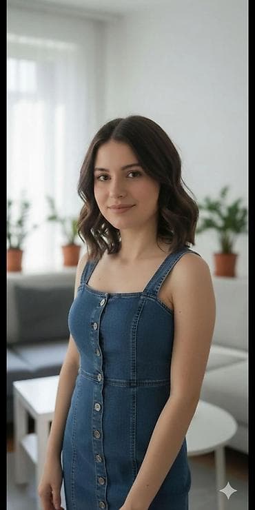 balenciaga patike cena: Teget teksas haljina na bretele - Model: uska, krojena uz telo — 1