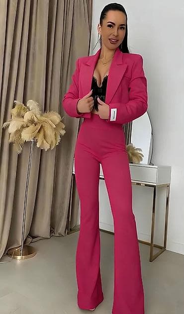 Ženski komplet – sako + pantalone sa zvonastim nogavicama - Krojen