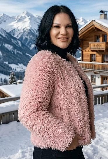 Ženska jakna – teddy/faux fur stil, svetloružičasta - Materijal