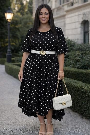 ogrtaci za kupaci: Haljina sa tufnama – elegantan midi model za punije dame L XL 2XL 3XL — 1