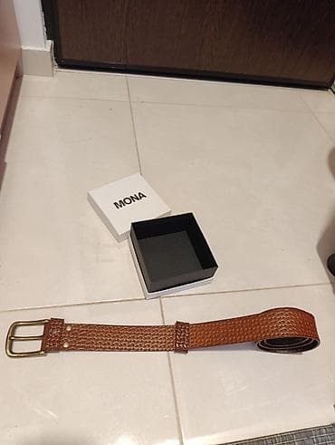 mona black friday: Mona kožni kaiš – braon, reljefni uzorak, masivna kopča - Materijal — 7