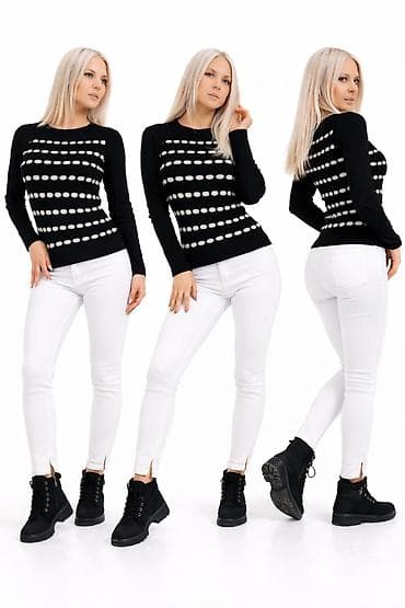 Ženski džemper sa dugim rukavima – crno-beli, sa modernim