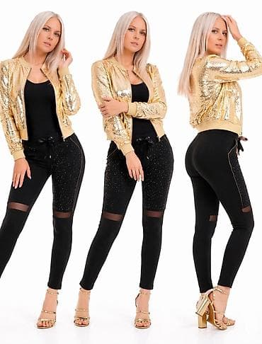 bluze in tunike: Ženske uske pantalone/leggings u crnoj boji sa dekorativnim detaljima — 6